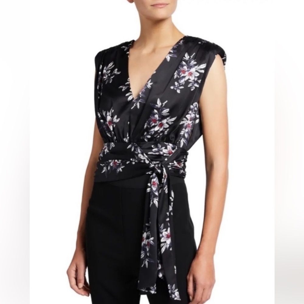 CINQ A SEPT  Women's Brenna Floral Silk Wrap Top Size Small